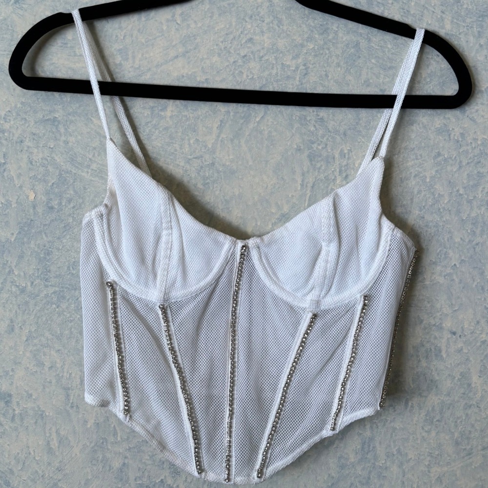 White Fox Boutique Corset Crop Top Women S White Rhinestone Bustier ChicFit